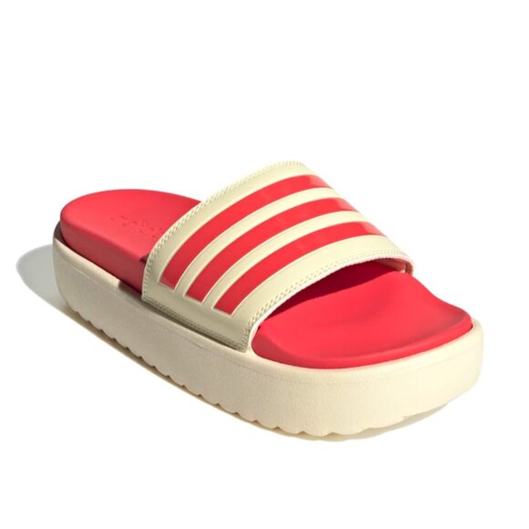 New! Size: 8 Women Adidas Adilette Platform Slides Vanilla Semi Lucid Red JP5676 - Picture 1 of 16